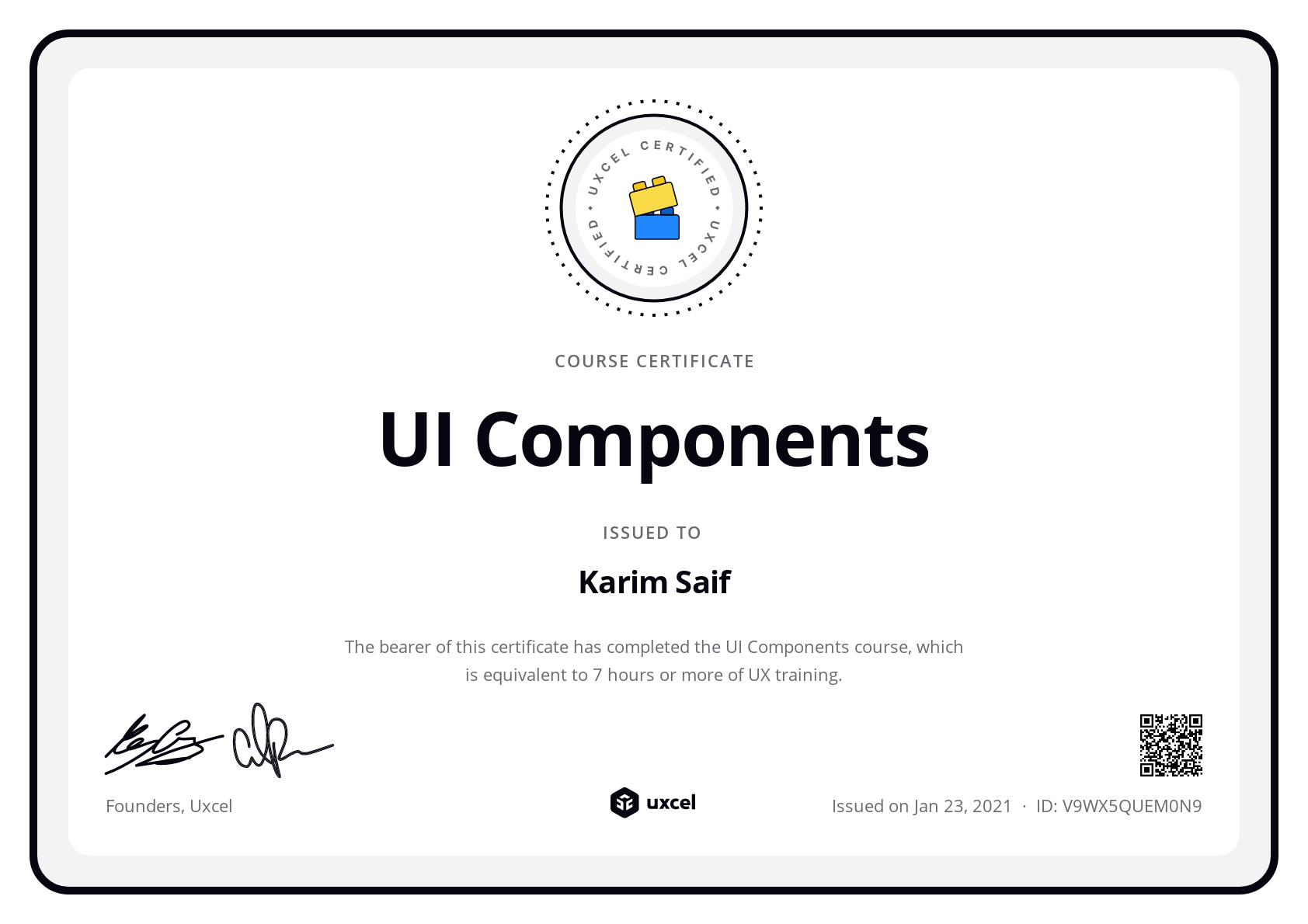 Karim Saif's certificate